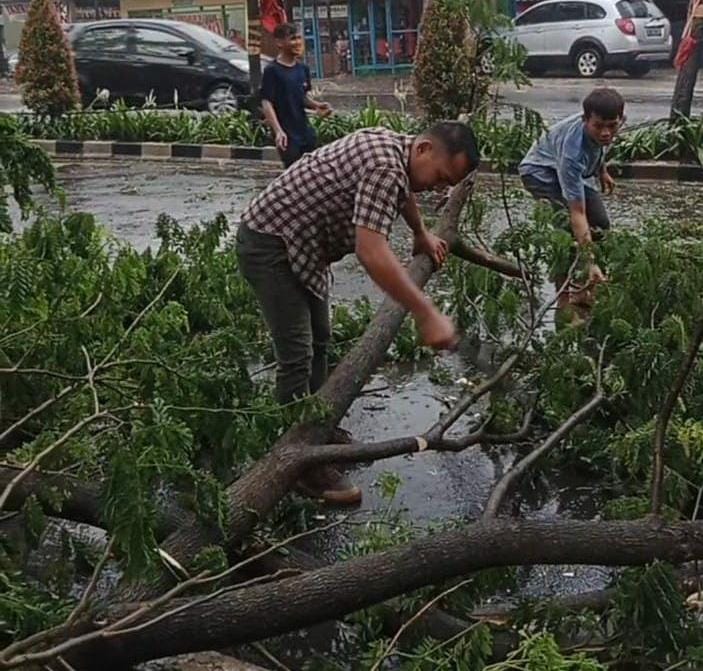 Akibat hujan deras yang disertai angin kencang, salah satu pohon di Jalan Ciater Raya, Kelurahan Rawa Mekar Jaya, Kecamatan Serpong, Kota Tangerang Selatan (Tangsel) tumbang, Selasa 28 Februari 2023.Akibat hujan deras yang disertai angin kencang, salah satu pohon di Jalan Ciater Raya, Kelurahan Rawa Mekar Jaya, Kecamatan Serpong, Kota Tangerang Selatan (Tangsel) tumbang, Selasa 28 Februari 2023.